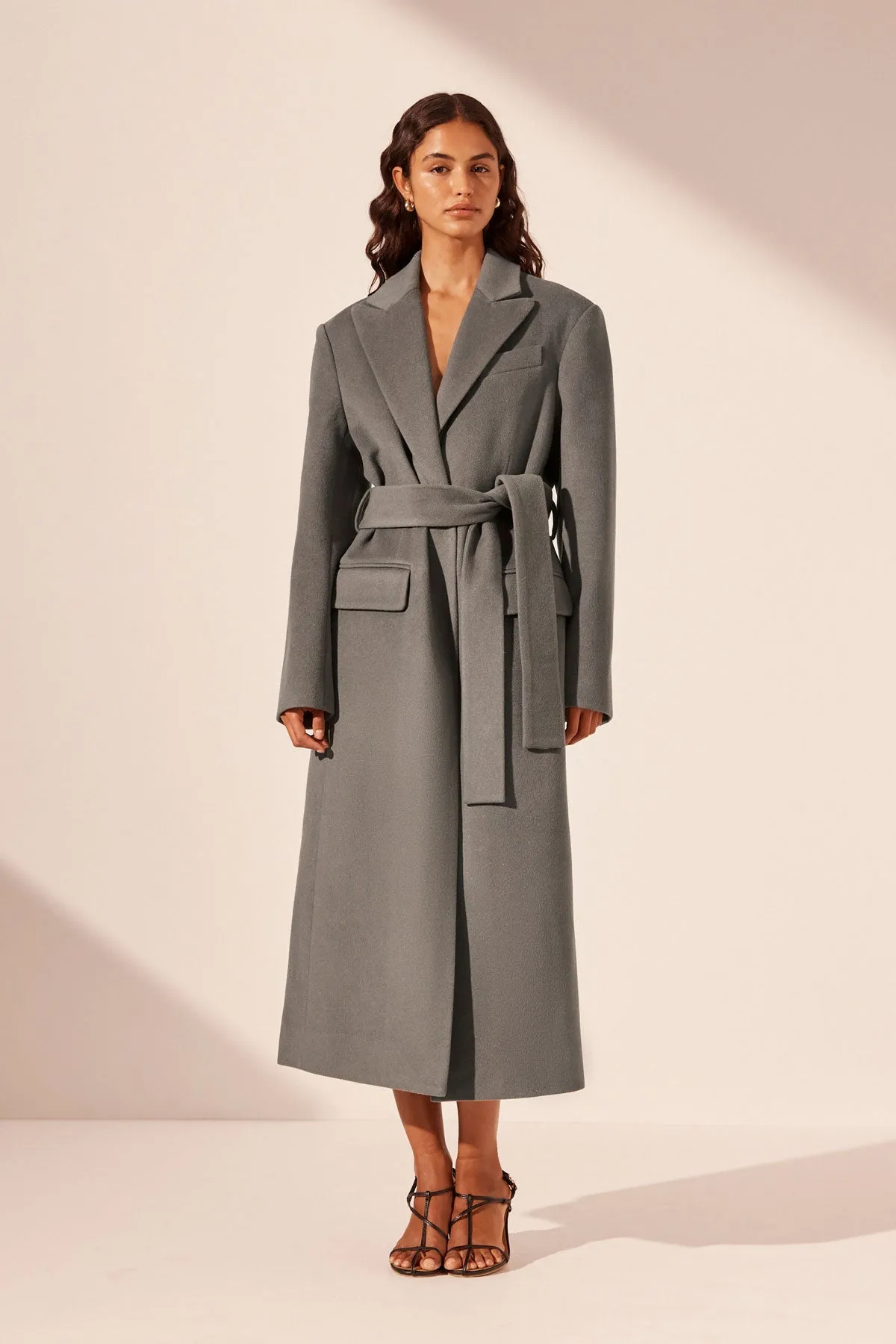 LUNA OVERSIZED PEAK LAPEL COAT WITH BELT - GRAPHITE sold by Shona Joy