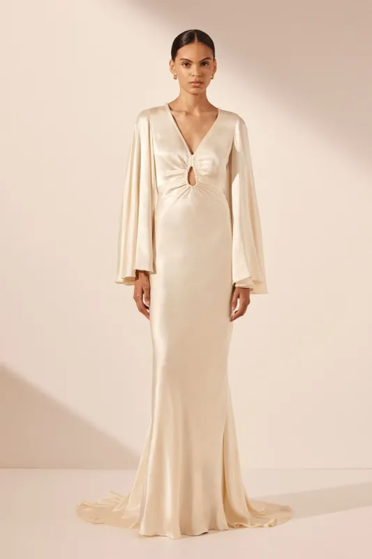 LA LUNE FLARED SLEEVE KEYHOLE MAXI DRESS - CREAM sold by Shona Joy