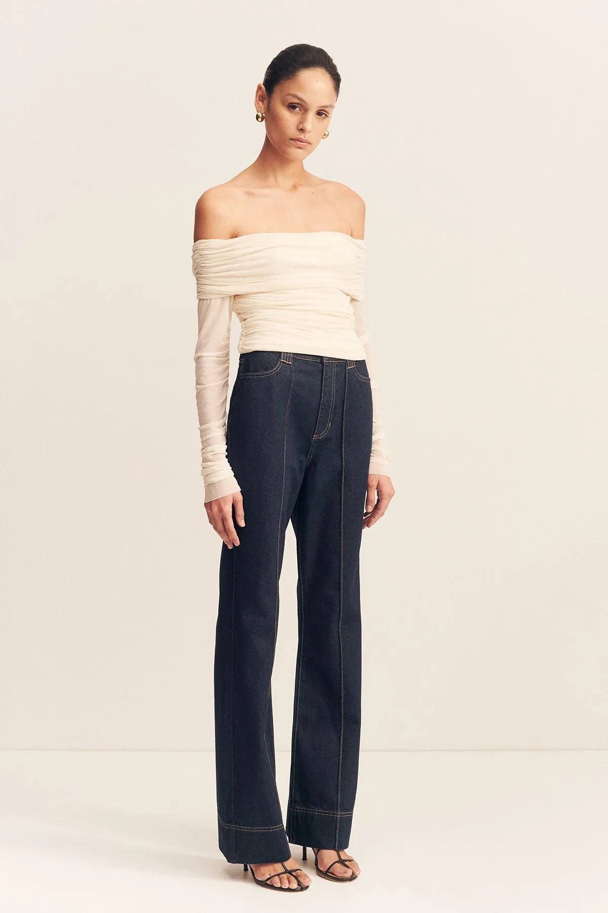 MIRA LONG SLEEVE OFF SHOULDER TOP - IVORY sold by Shona Joy product image thumbnail 2