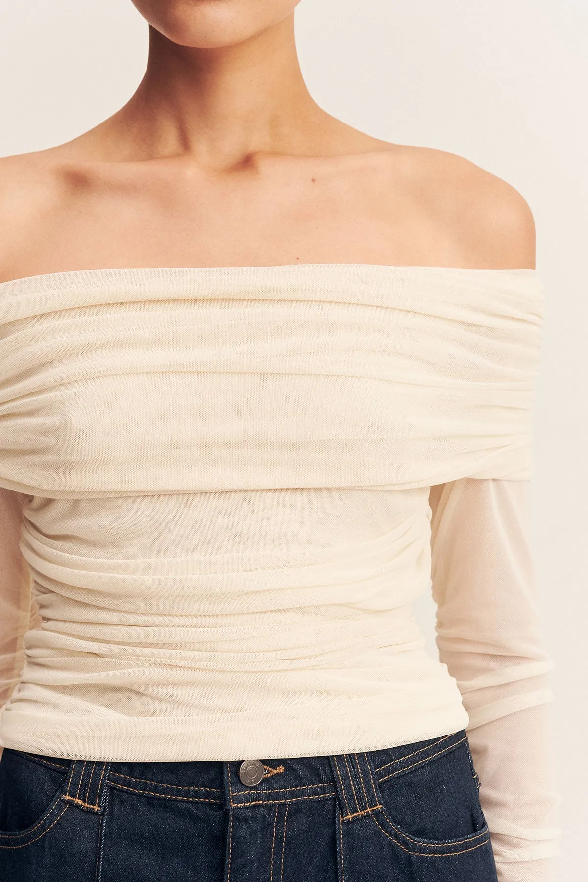 MIRA LONG SLEEVE OFF SHOULDER TOP - IVORY sold by Shona Joy product image thumbnail 5