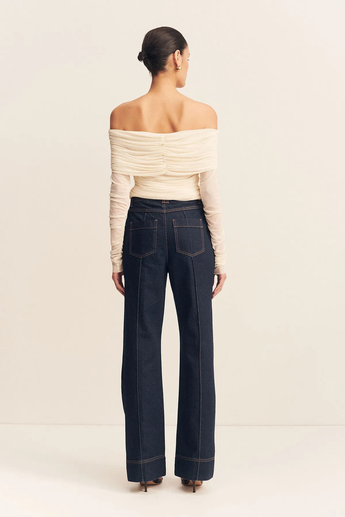 MIRA LONG SLEEVE OFF SHOULDER TOP - IVORY sold by Shona Joy product image thumbnail 4