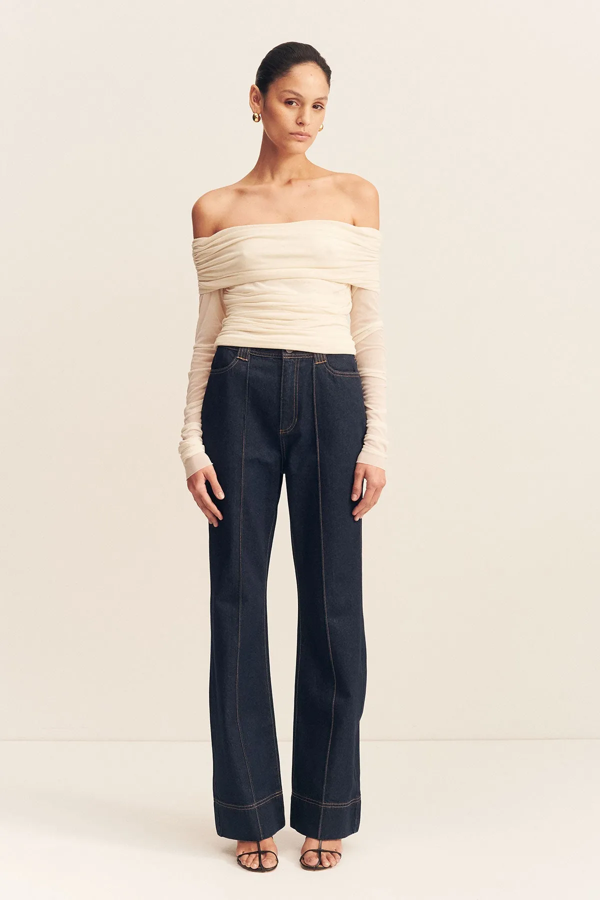 MIRA LONG SLEEVE OFF SHOULDER TOP - IVORY sold by Shona Joy