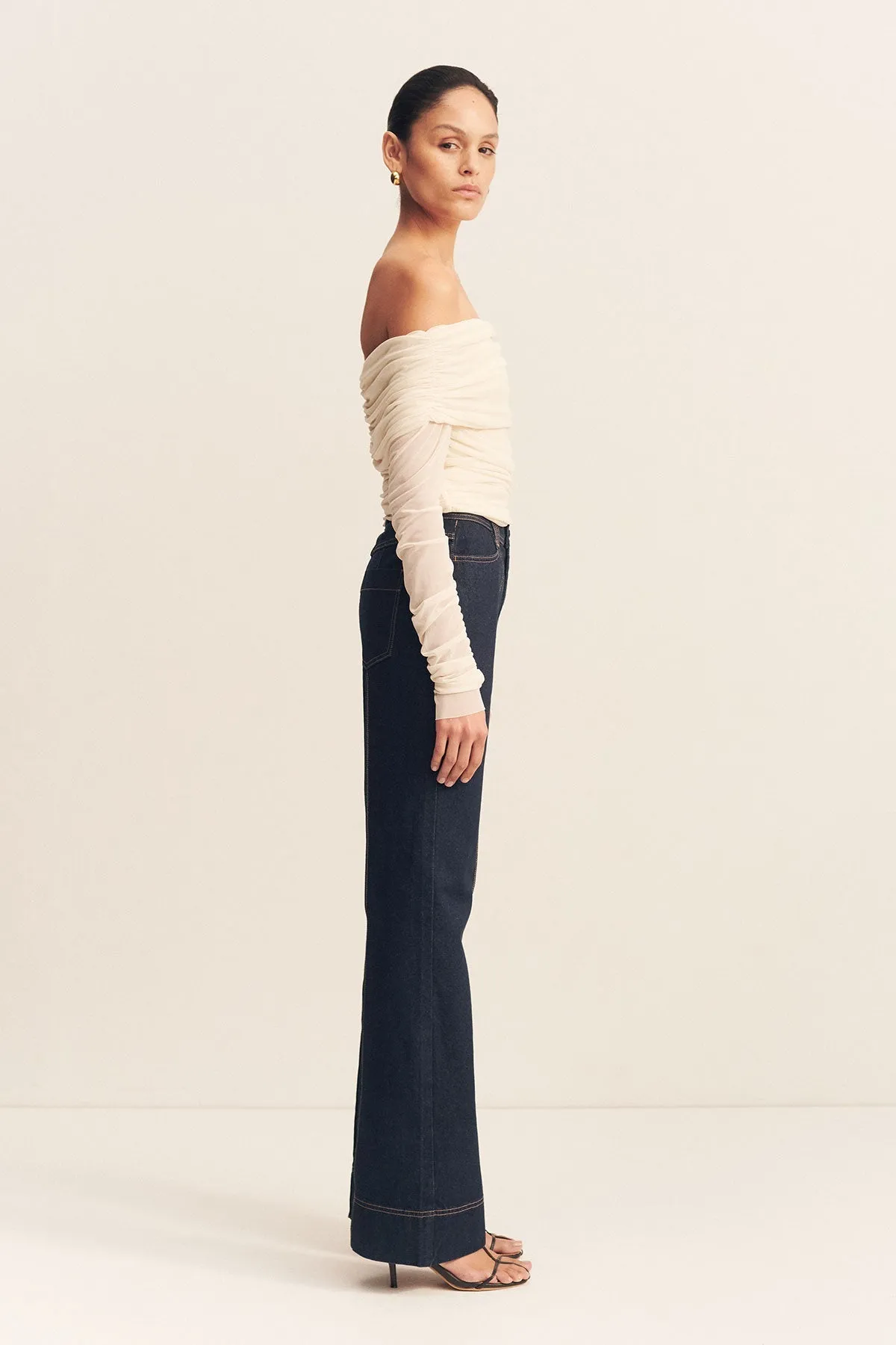 MIRA LONG SLEEVE OFF SHOULDER TOP - IVORY sold by Shona Joy product image thumbnail 3