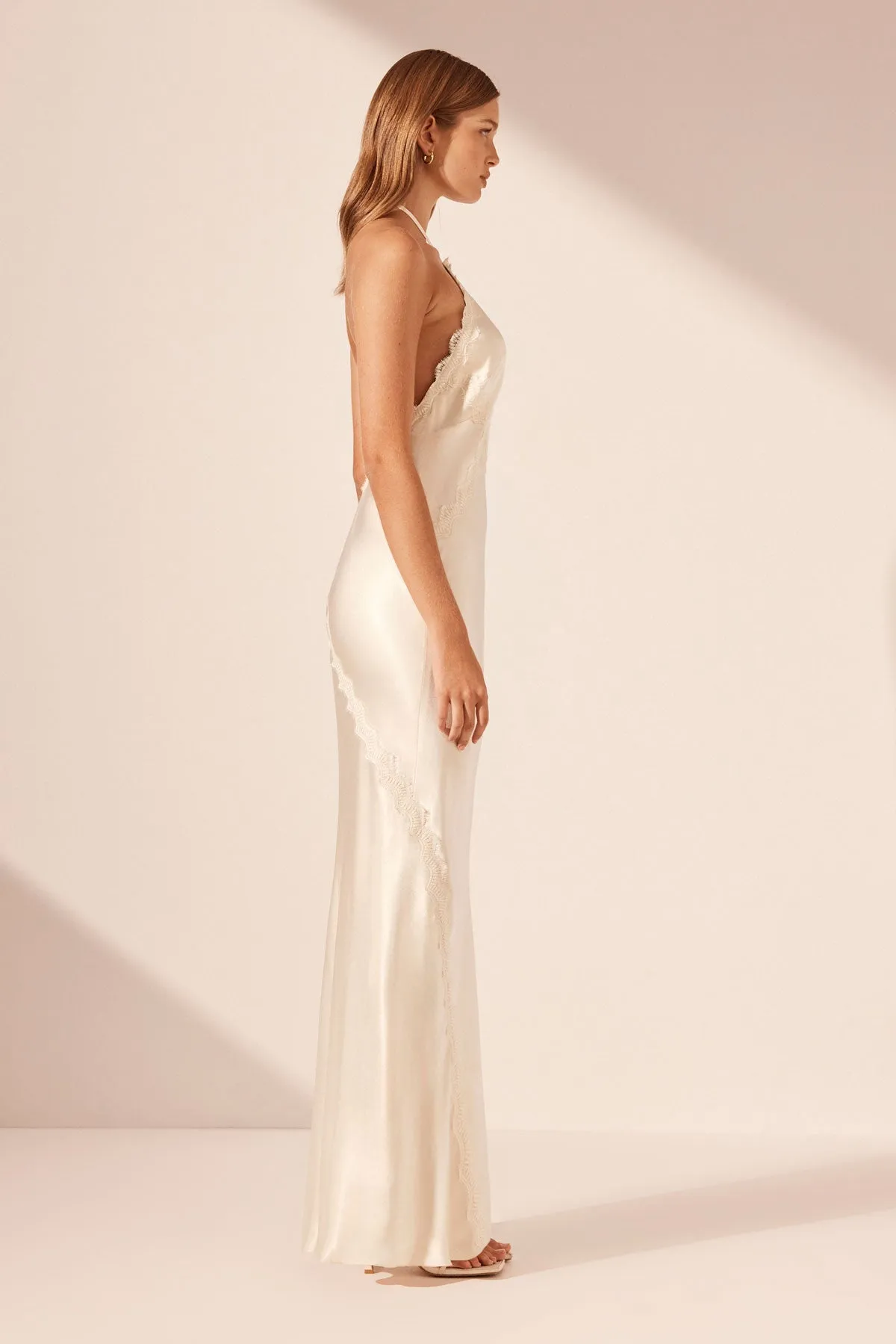 LA LUNE LACE HALTER OPEN BACK MAXI DRESS - CREAM sold by Shona Joy product image thumbnail 3