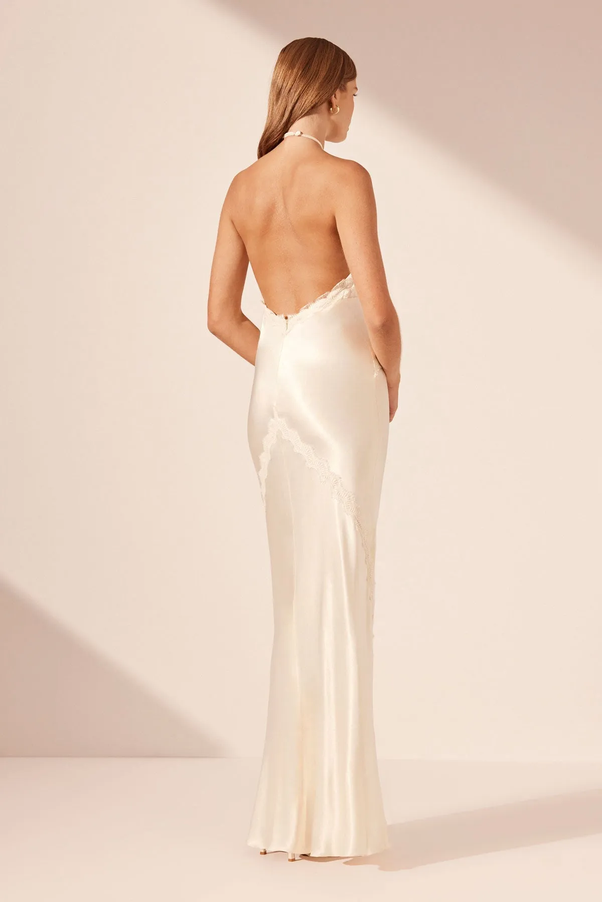 LA LUNE LACE HALTER OPEN BACK MAXI DRESS - CREAM sold by Shona Joy product image thumbnail 4