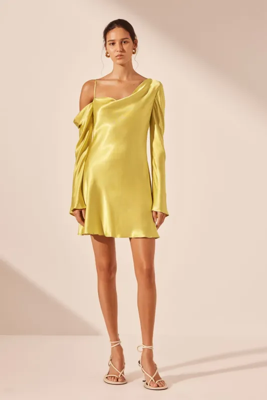 SOFIA ASYMMETRICAL LONG SLEEVE MINI DRESS - LIME sold by Shona Joy