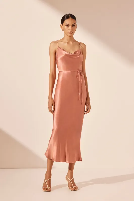 LA LUNE BIAS COWL MIDI DRESS - ANTIQUE ROSE sold by Shona Joy