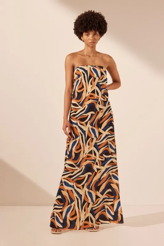 PALMA SILK STRAPLESS COLUMN MAXI DRESS sold by Shona Joy