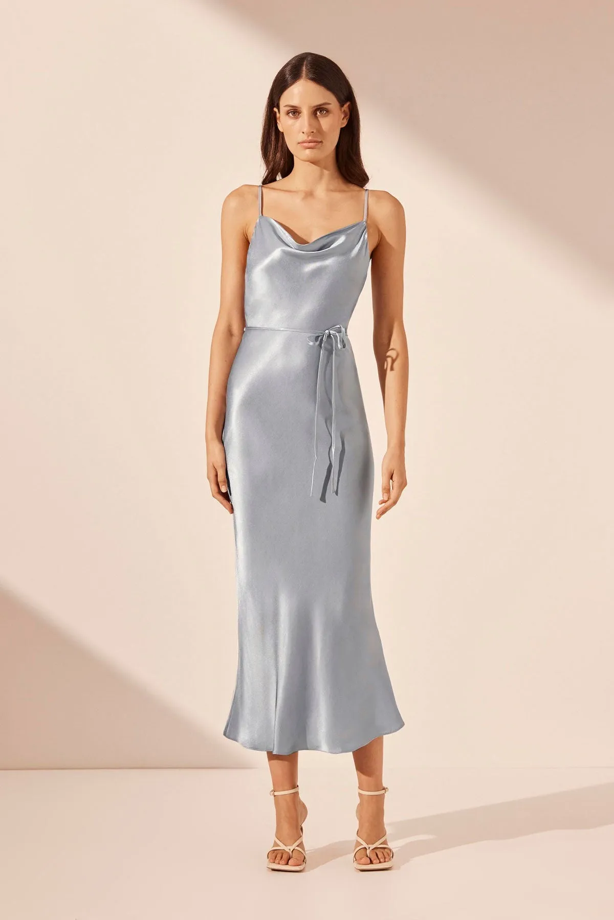 LA LUNE BIAS COWL MIDI DRESS - POWDER BLUE sold by Shona Joy