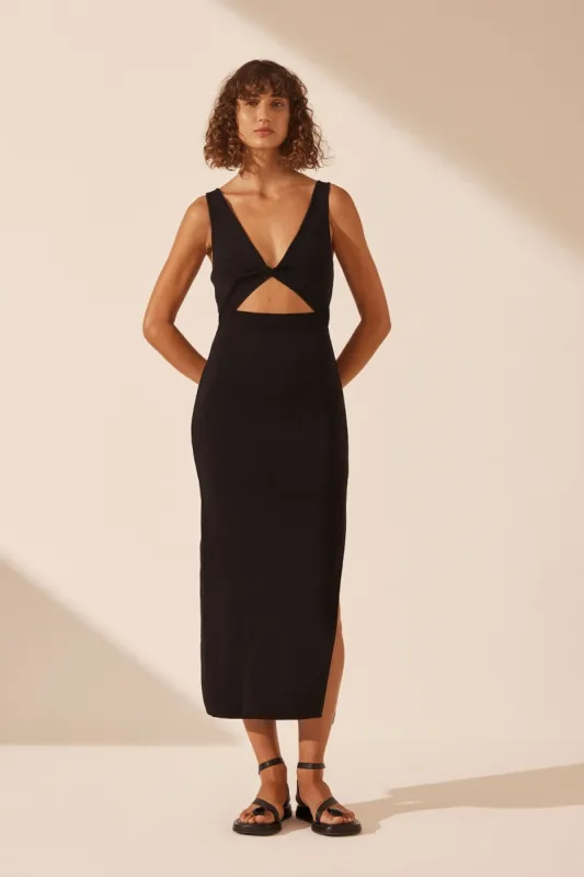 BASIC TWIST FRONT MIDI DRESS - BLACK sold by Shona Joy
