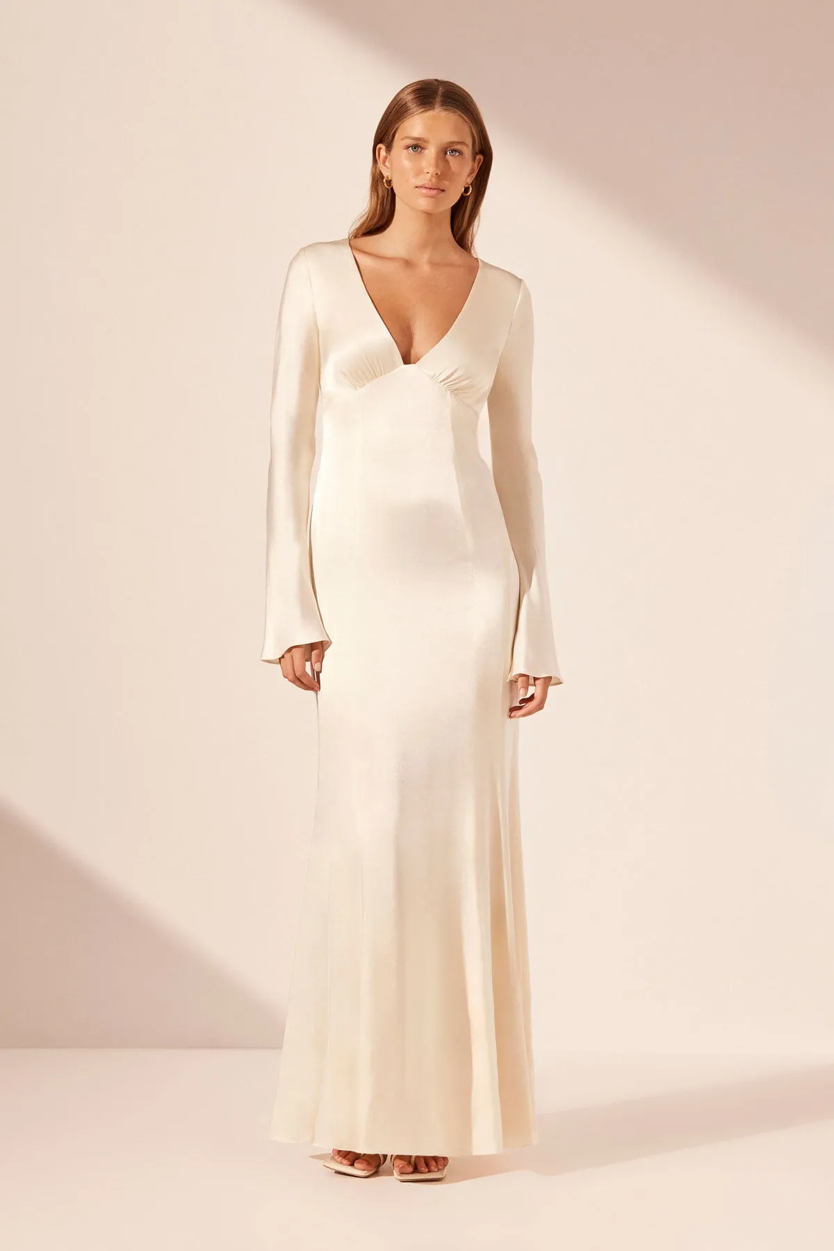 LA LUNE PLUNGED PANELLED MAXI DRESS - CREAM sold by Shona Joy