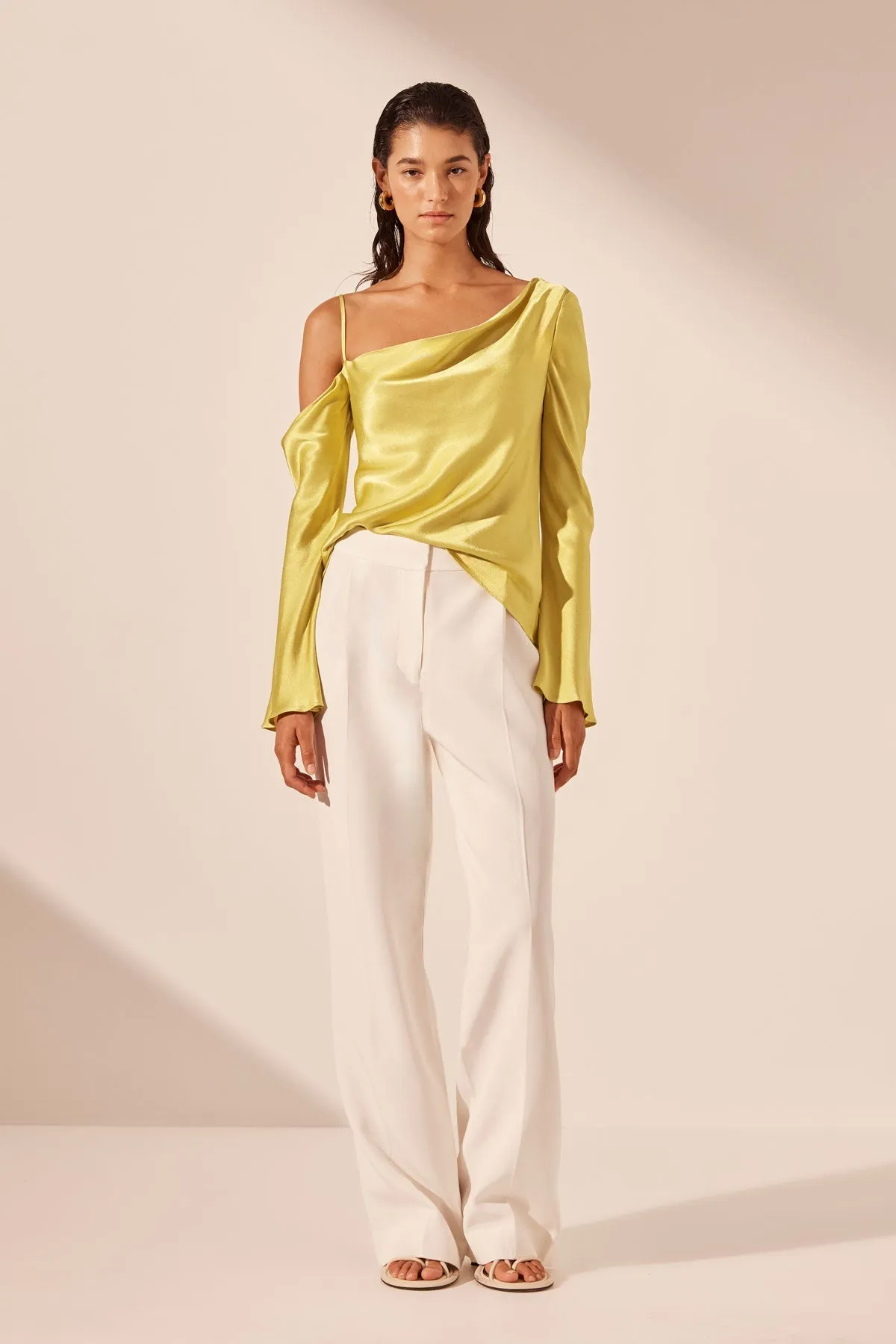 SOFIA ASYMMETRICAL LONG SLEEVE TOP - LIME sold by Shona Joy