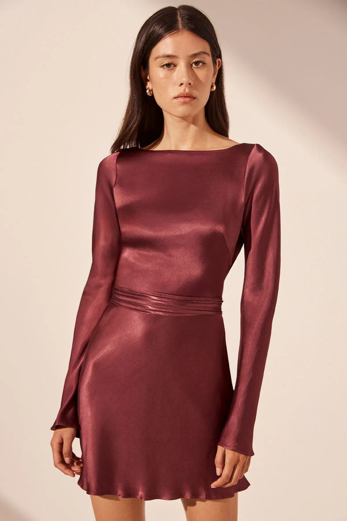 ELIA LONG SLEEVE OPEN BACK TIE MINI DRESS - SHIRAZ sold by Shona Joy product image thumbnail 3