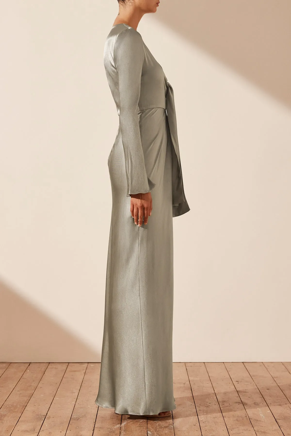 LA LUNE PLUNGED TIE FRONT MAXI DRESS - SAGE sold by Shona Joy product image thumbnail 3