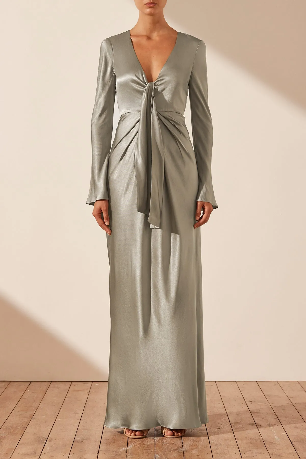 LA LUNE PLUNGED TIE FRONT MAXI DRESS - SAGE sold by Shona Joy