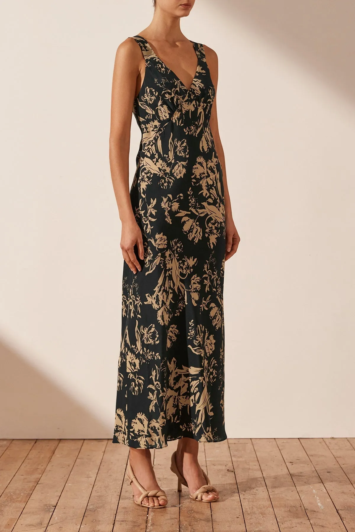 DAWN SILK PLUNGED MIDI DRESS sold by Shona Joy product image thumbnail 2