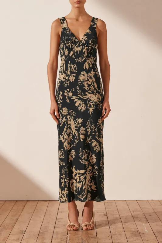 DAWN SILK PLUNGED MIDI DRESS sold by Shona Joy