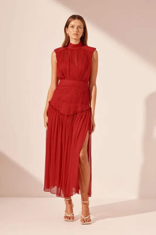 MARQUIS HIGH NECK MIDI DRESS - ROMA RED sold by Shona Joy