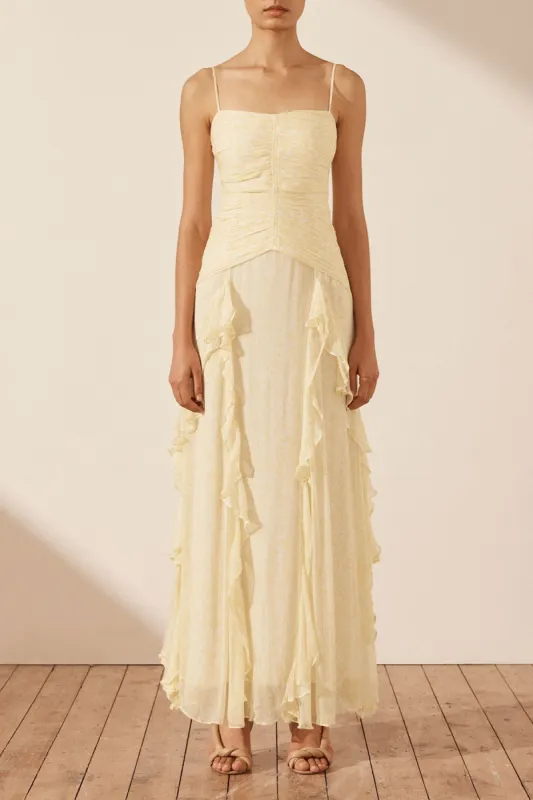 GINA RUCHED FRILL MAXI DRESS - LIMONCELLO sold by Shona Joy