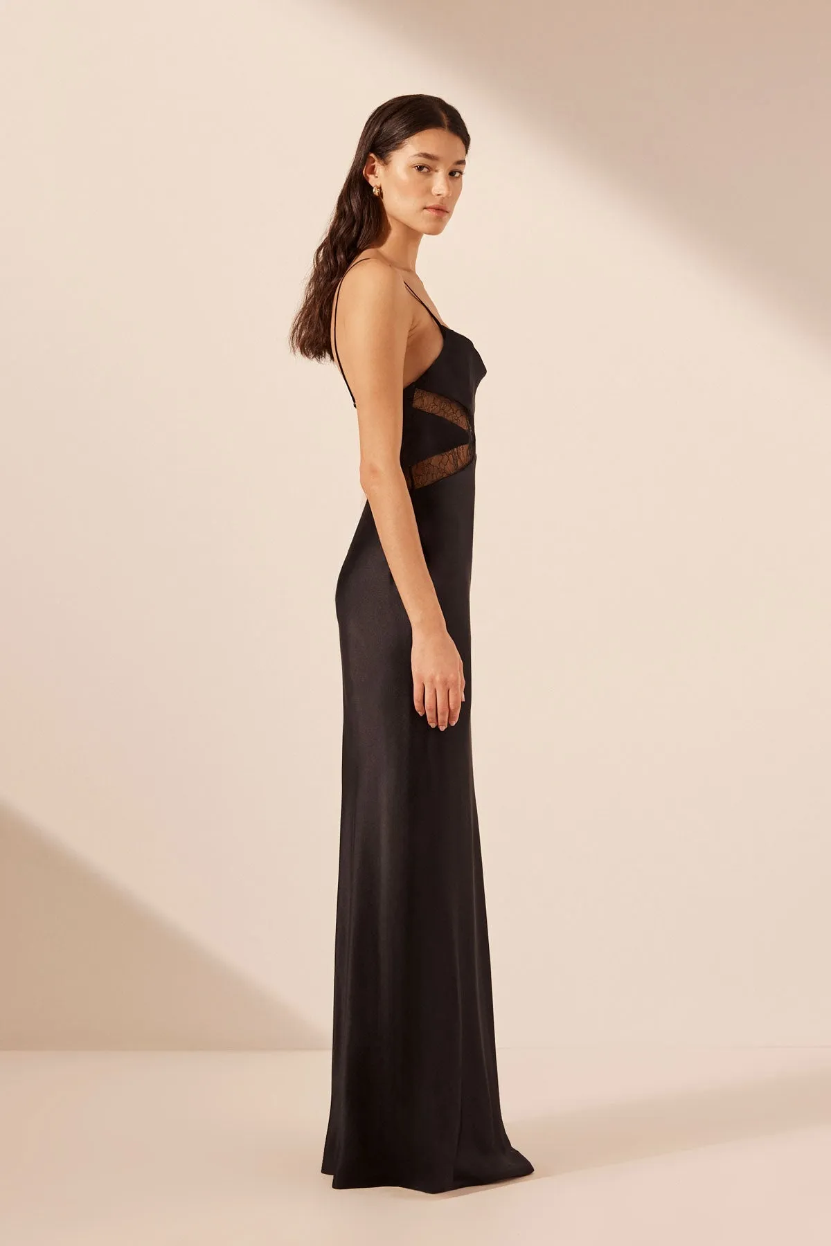 LETICIA SILK COWL NECK LACE MAXI DRESS - BLACK sold by Shona Joy product image thumbnail 4