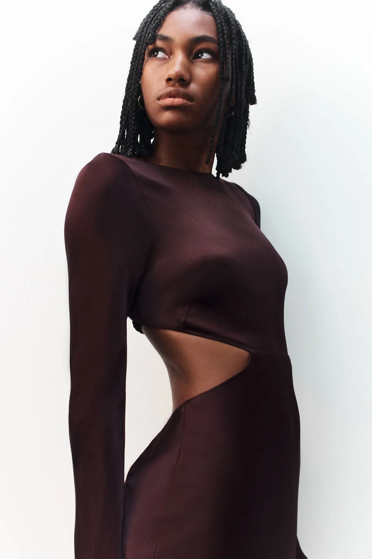 LANA LONG SLEEVE OPEN BACK MINI DRESS - COCOA sold by Shona Joy product image thumbnail 5