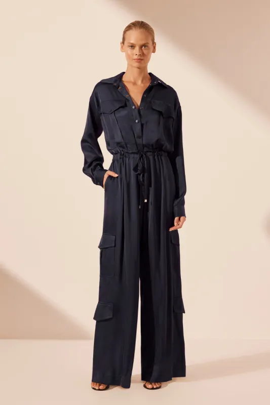 SHAE DRAWSTRING UTILITY JUMPSUIT - AEGEAN BLUE sold by Shona Joy