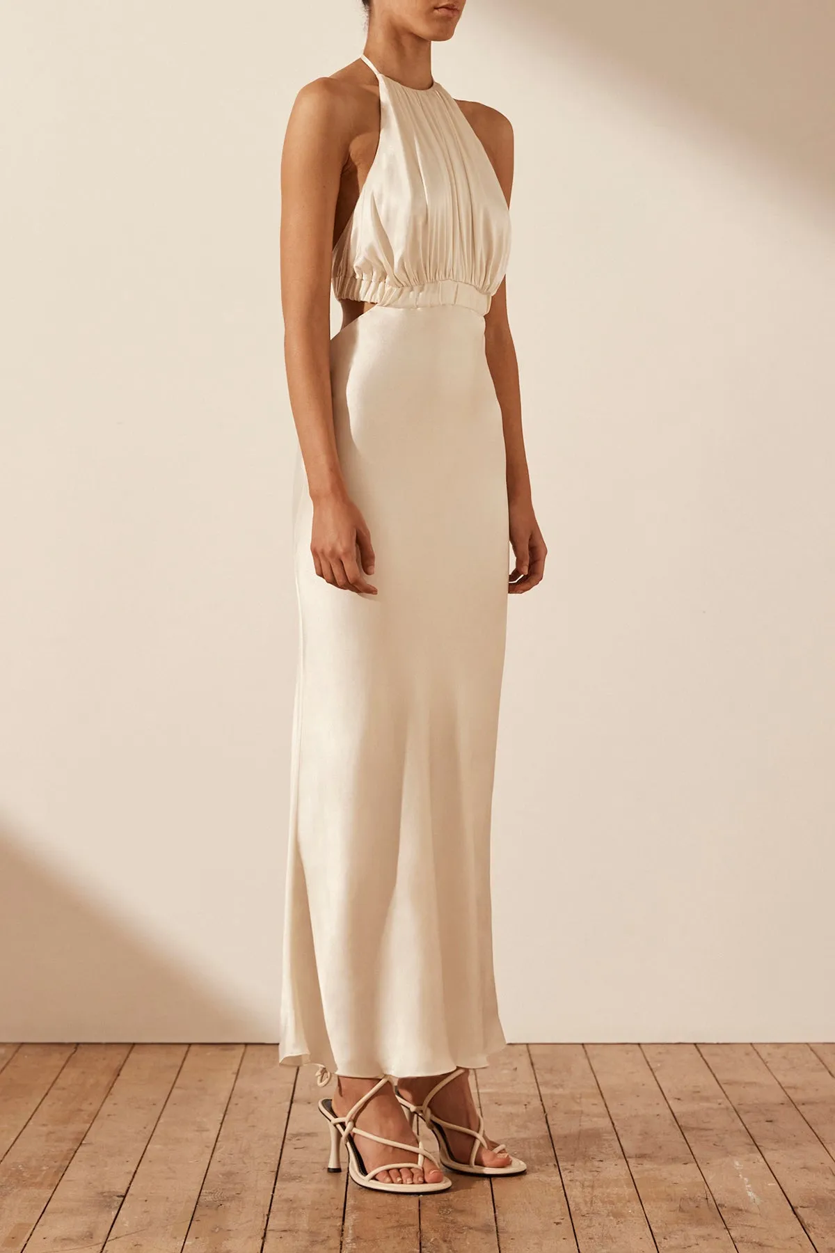 MILO RUCHED OPEN BACK HALTER MIDI DRESS - COCONUT sold by Shona Joy product image thumbnail 2