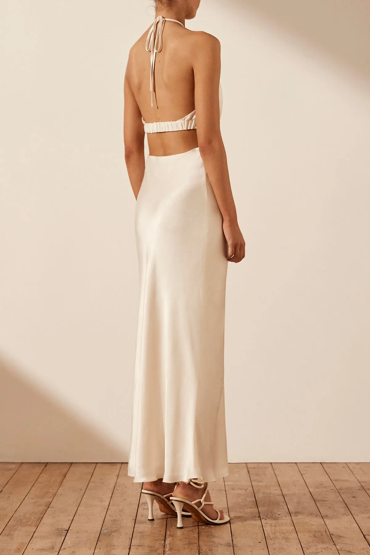 MILO RUCHED OPEN BACK HALTER MIDI DRESS - COCONUT sold by Shona Joy product image thumbnail 4