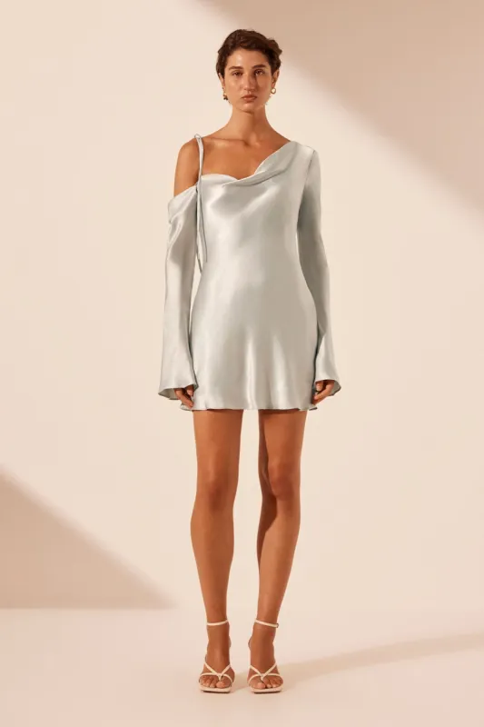 LA LUNE ASYMMETRICAL LONG SLEEVE MINI DRESS - SILVER sold by Shona Joy