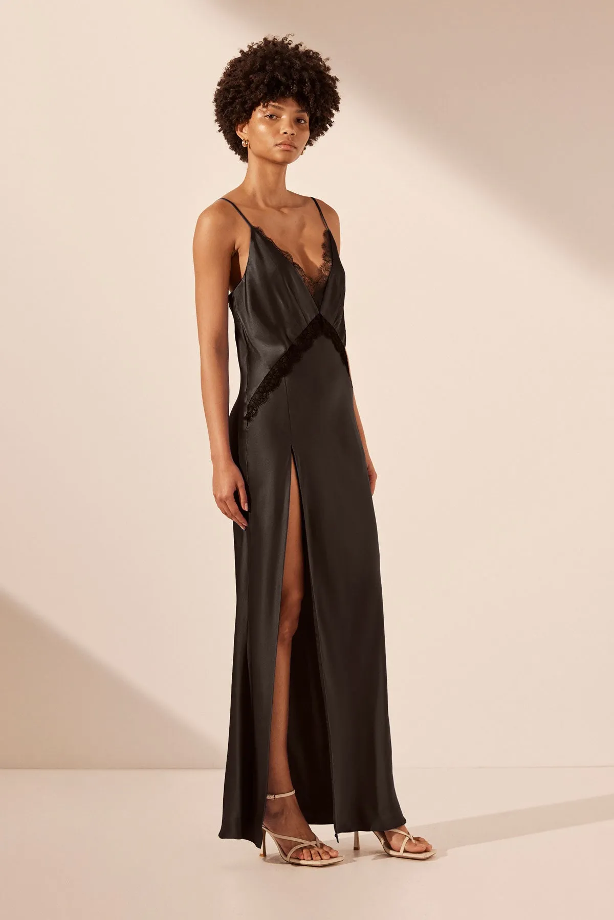 LETICIA SILK LACE SPLIT MAXI DRESS - BLACK sold by Shona Joy product image thumbnail 2