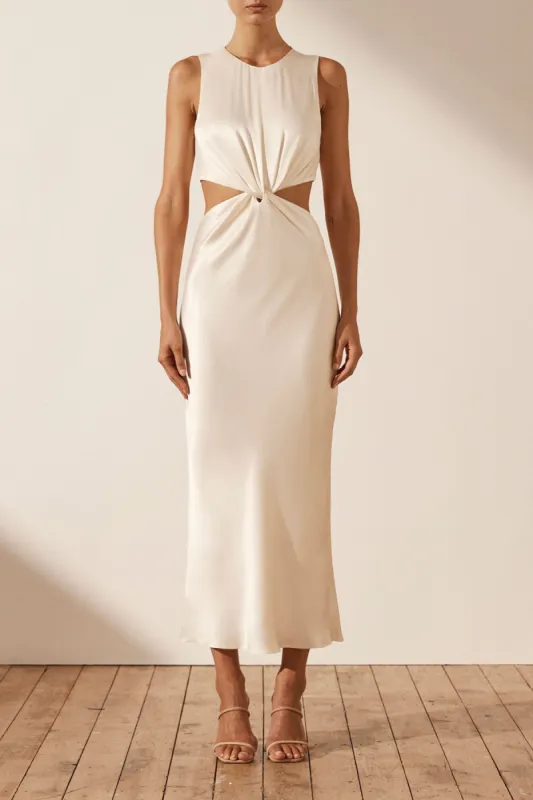 LA LUNE TWIST FRONT SLEEVELESS MIDI DRESS - CREAM sold by Shona Joy