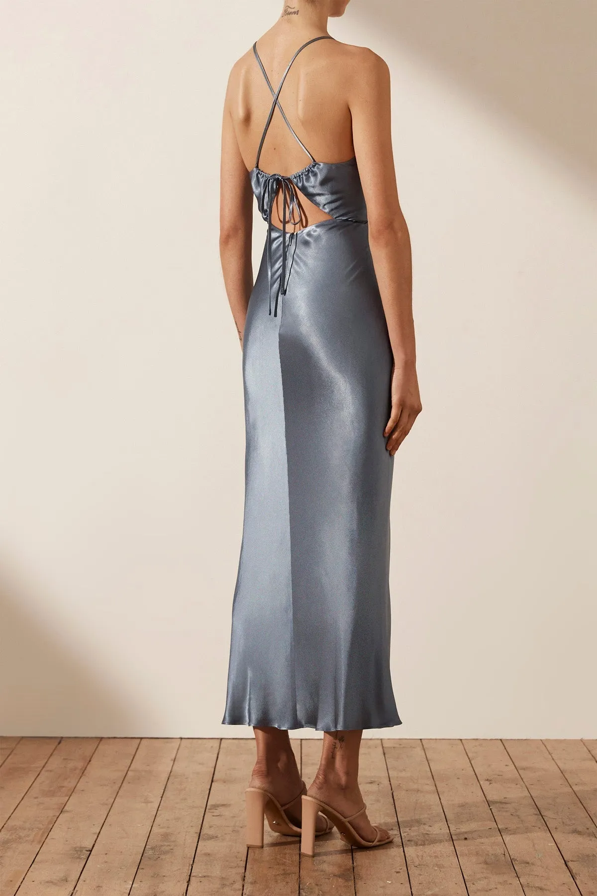 LA LUNE RUCHED BODICE MIDI DRESS - BLUE SMOKE sold by Shona Joy product image thumbnail 4