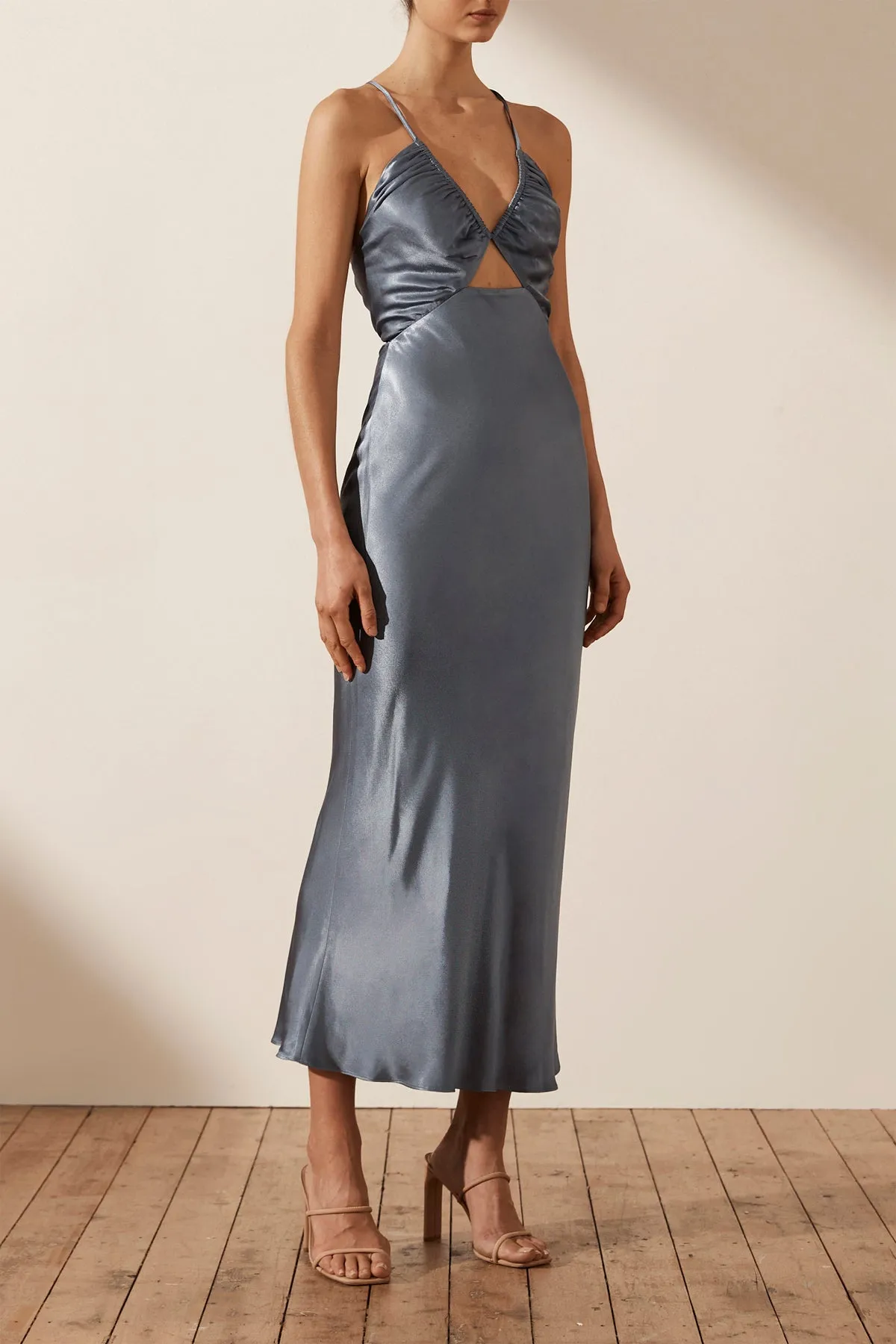 LA LUNE RUCHED BODICE MIDI DRESS - BLUE SMOKE sold by Shona Joy product image thumbnail 2