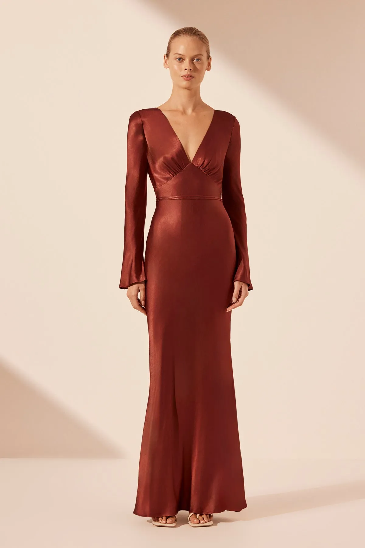 LINO OPEN BACK TIE MAXI DRESS - MAHOGANY sold by Shona Joy
