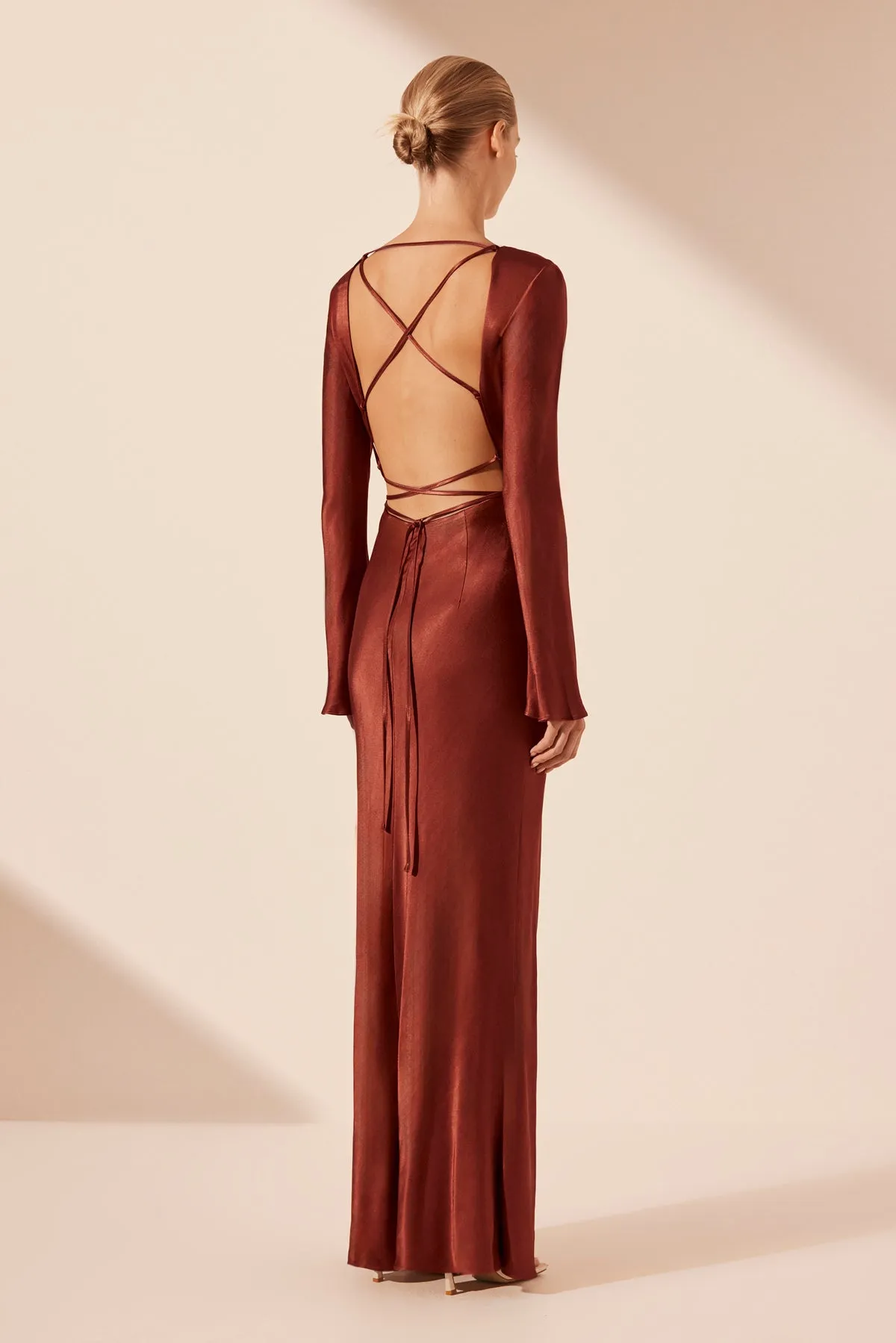 LINO OPEN BACK TIE MAXI DRESS - MAHOGANY sold by Shona Joy product image thumbnail 4