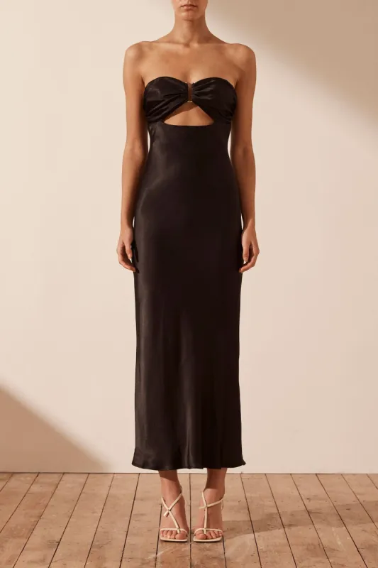 CAMILLE STRAPLESS CUT OUT MIDI DRESS - BLACK sold by Shona Joy