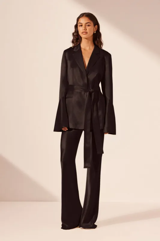 LA LUNE FLARED SLEEVE BELTED BLAZER - BLACK sold by Shona Joy