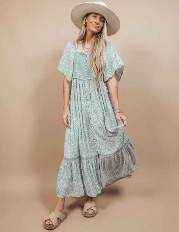 Guinevere Midi Dress in Sage sold by Shop Stevie