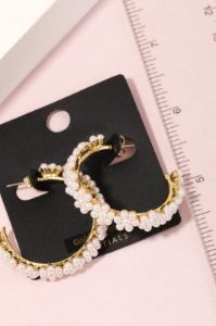Gold Dipped Pearly Beaded Hoop Earrings sold by Shop Stevie