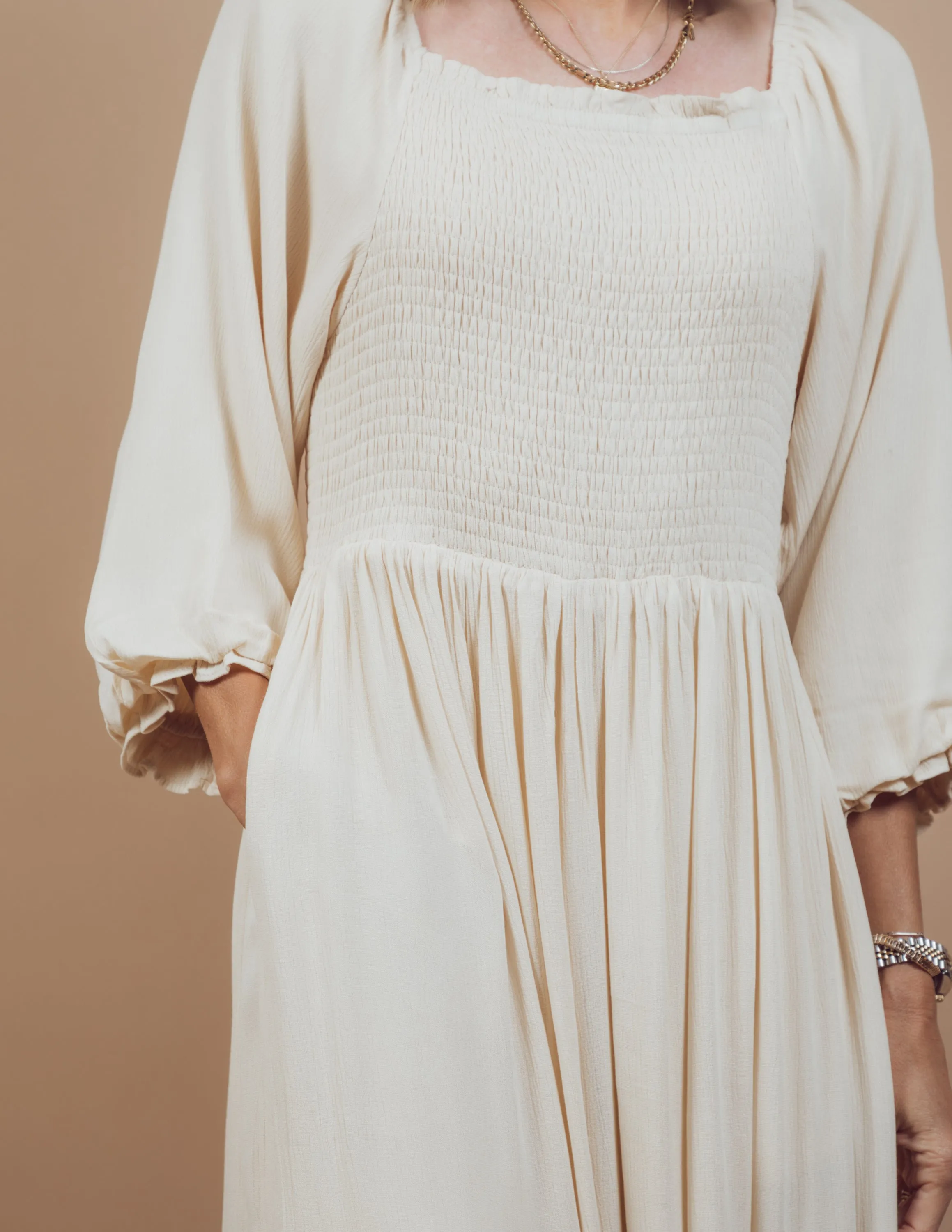 Evelyn Smocked Dress in Cream sold by Shop Stevie product image thumbnail 5