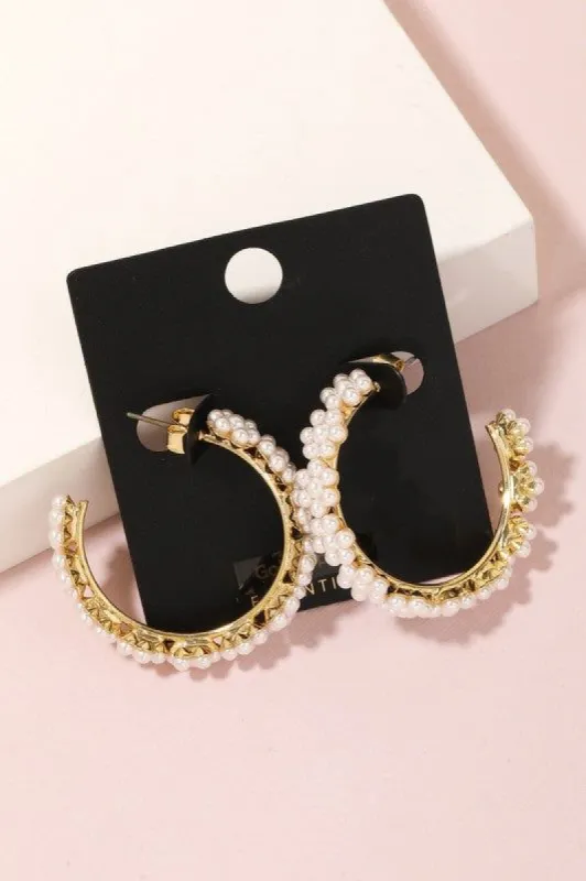 Gold Dipped Pearly Beaded Hoop Earrings sold by Shop Stevie