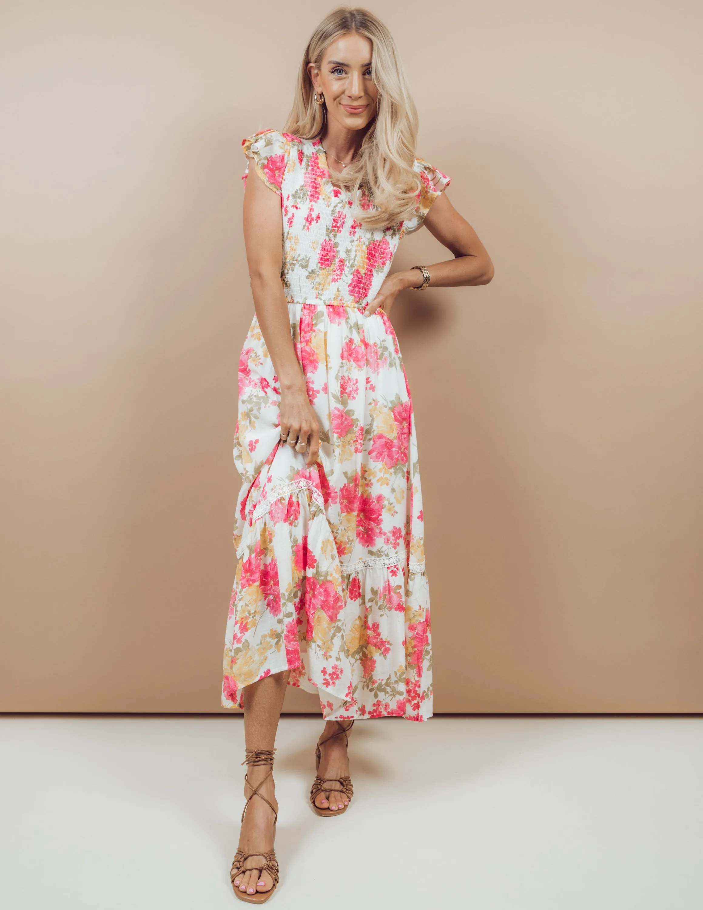 Elanora Floral Midi Dress sold by Shop Stevie
