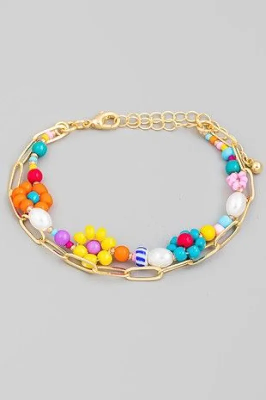 Beaded Flower Adjustable Bracelet sold by Shop Stevie