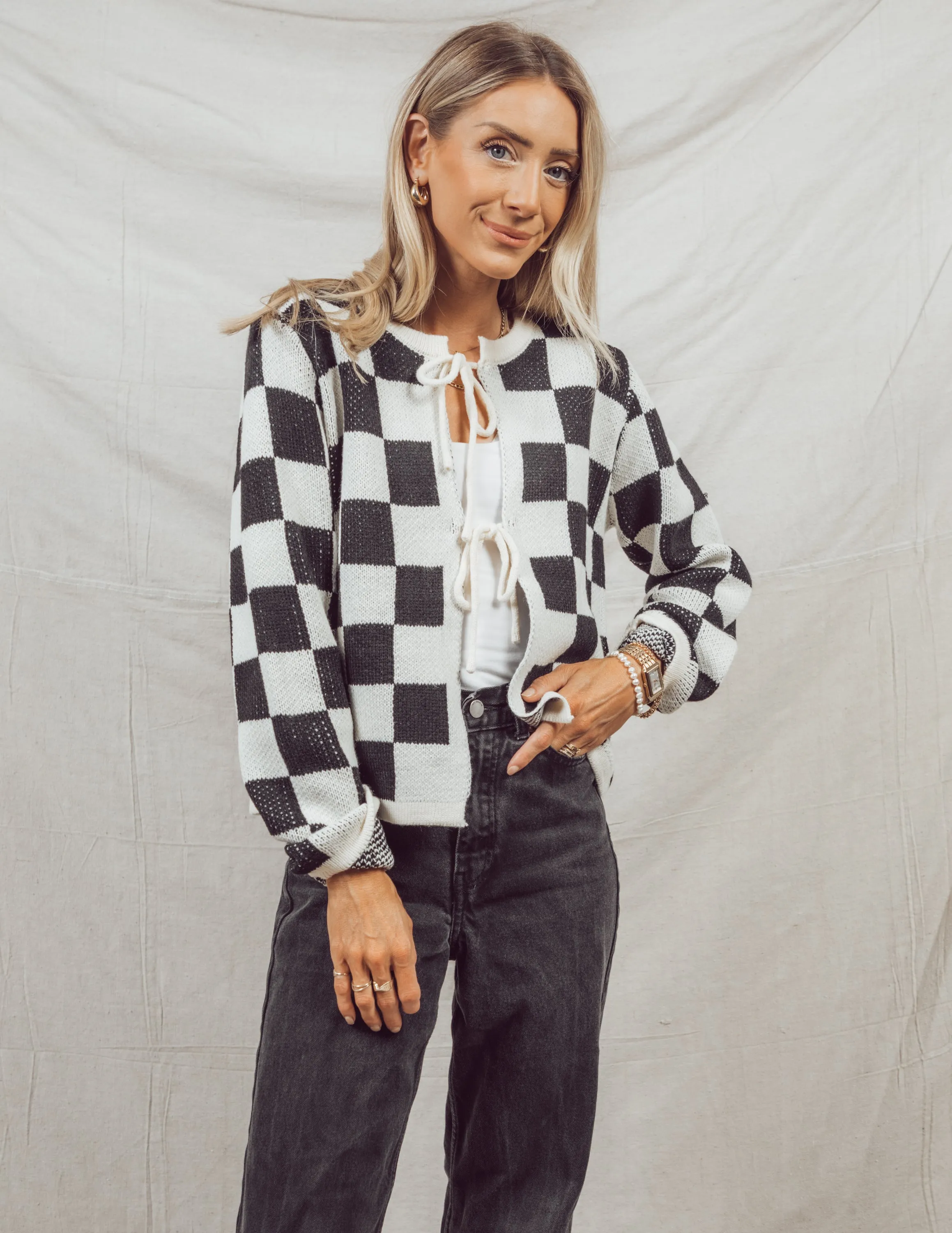 Lyon Checkered Cardigan sold by Shop Stevie