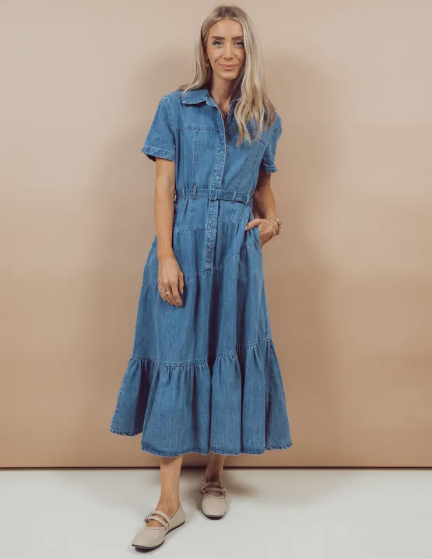 Mallory Tiered Denim Dress sold by Shop Stevie