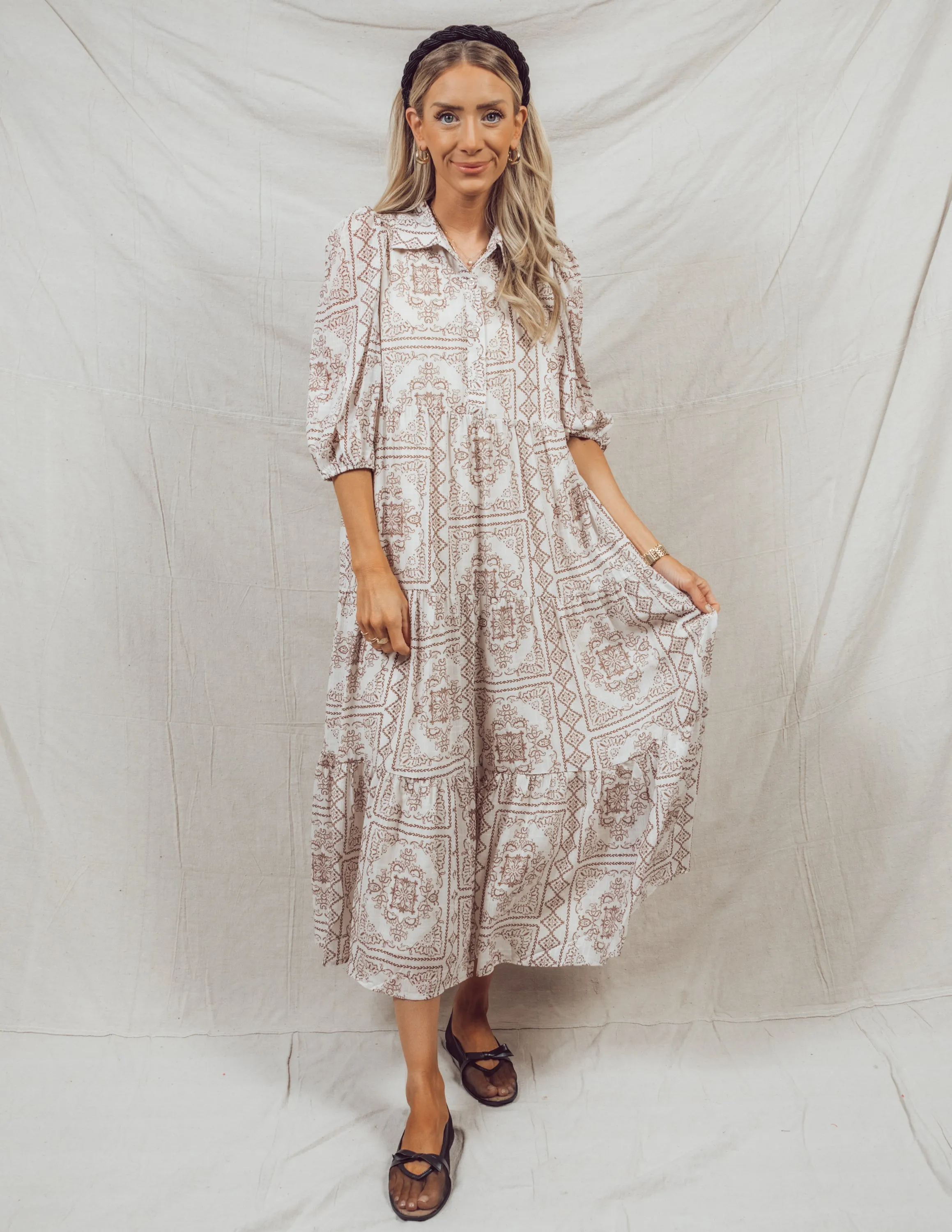 Antonia Printed Midi Dress sold by Shop Stevie