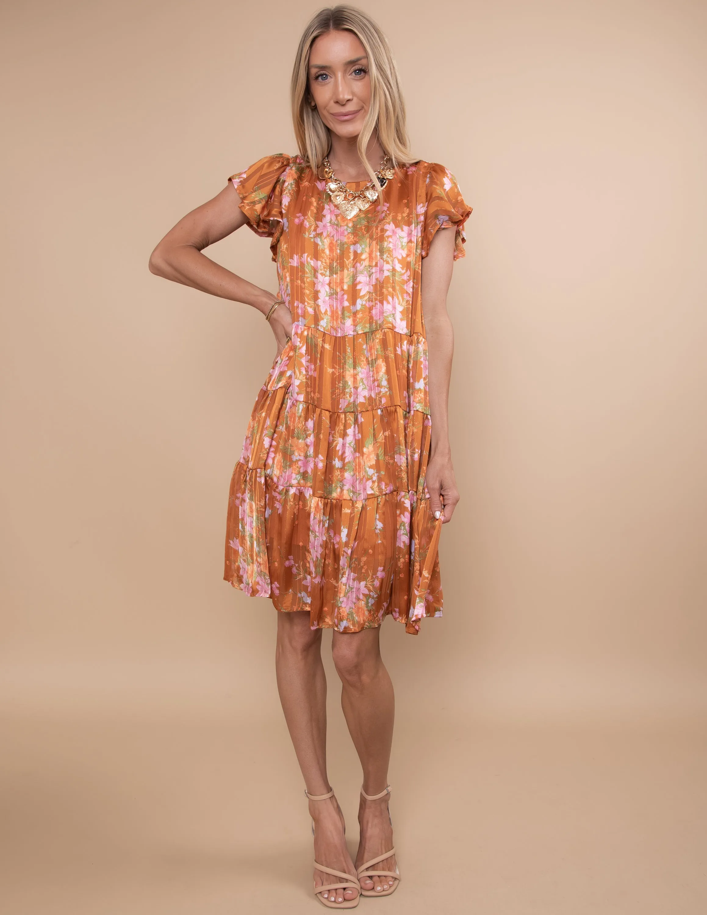 Satin Gold Flower Dress sold by Shop Stevie product image thumbnail 3