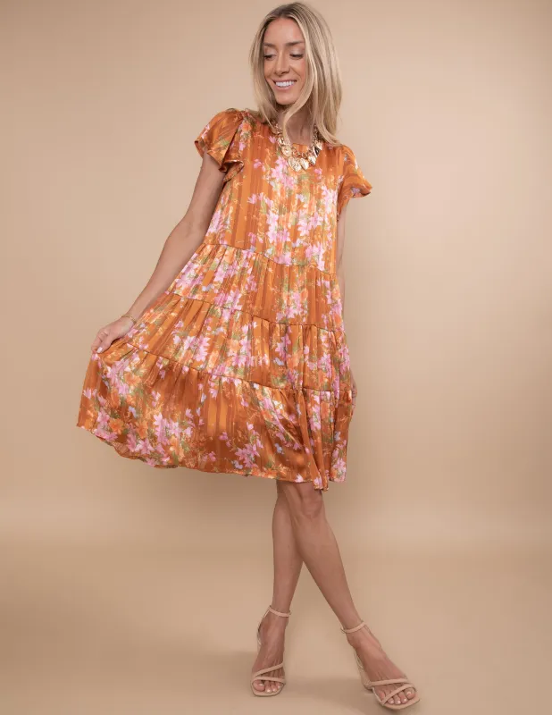 Satin Gold Flower Dress sold by Shop Stevie
