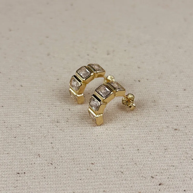 18k Gold Filled Chunky Cz Curve Earrings sold by Shop Stevie