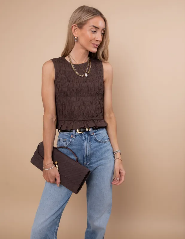 Cocoa Ruffle Edge Top sold by Shop Stevie